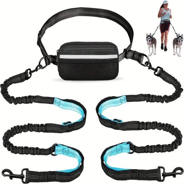 Hands-Free Adjustable Double Handle Dog Leash - Elastic Retractable Rope for Large and Medium Dogs - Perfect for Running, Jogging, and Walking with Your Pet