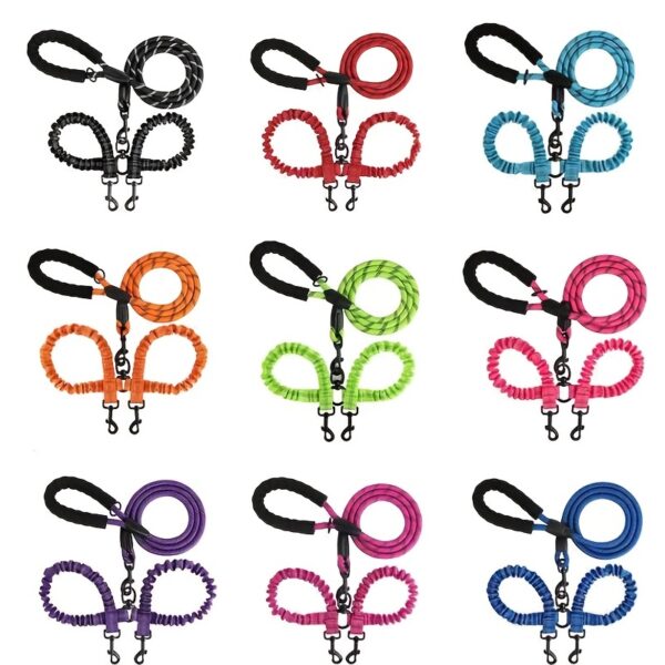 Two Dog 360 Swivel No Tangle Double Shock Absorbing Reflective Bungee Training Leashes, Double Dog Leashes for Walking - Image 4