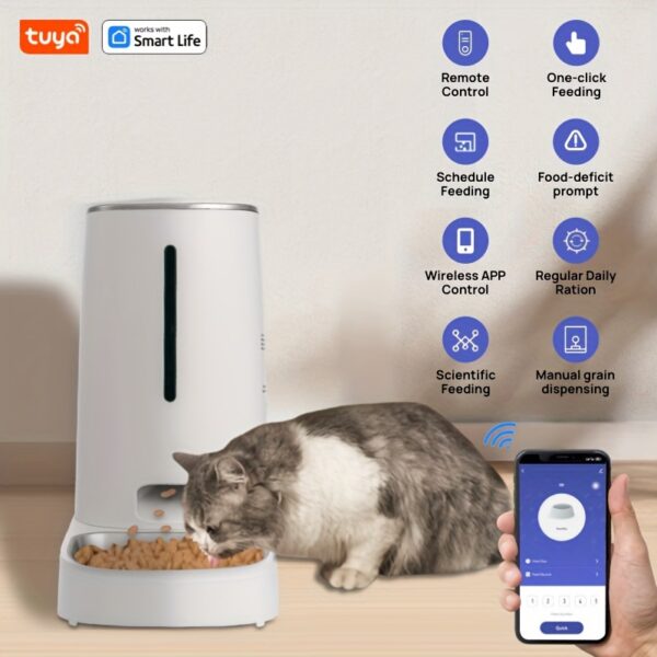 4L High-Capacity Tuya Smart Automatic Pet Feeder - WiFi Remote Control, Up to 10 Meals per Day, 36 Portions per Meal, Timely and Accurate Feeding - Suitable for 0.16-0.47 inch Diameter Dry Food, Single and Double Bowls Options, Perfect for Cats and Dogs - Image 4