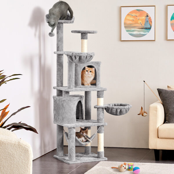 Costoffs 69inch Cat Tree, Multilevel Cat Towers W/ Double Cat Condo, Hammock, Basket, Double Plush Perches Sisal Rope Furry Ball for Cats Kittens - Image 4