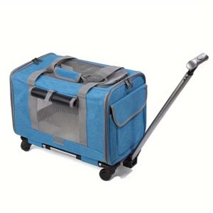 [Extra Large Pet Carrier] Spacious Extra Large Foldable Pet Travel Carrier - Detachable Design, Secure Nylon Trolley Case for Dogs and Cats, Blue, Zipper Closure, Comfortable Wheels for On-the-Go Adventures, Pet Travel Gear | Detachable Pet Carrier | Stur