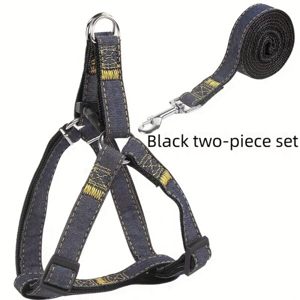 [Small to Large Adjustable Harness] Denim Dog Harness and Leash Set - Adjustable, Comfort Fit for Small to Large Breeds - Durable Polyester Material, Pulling Rope, Teddy - Image 10