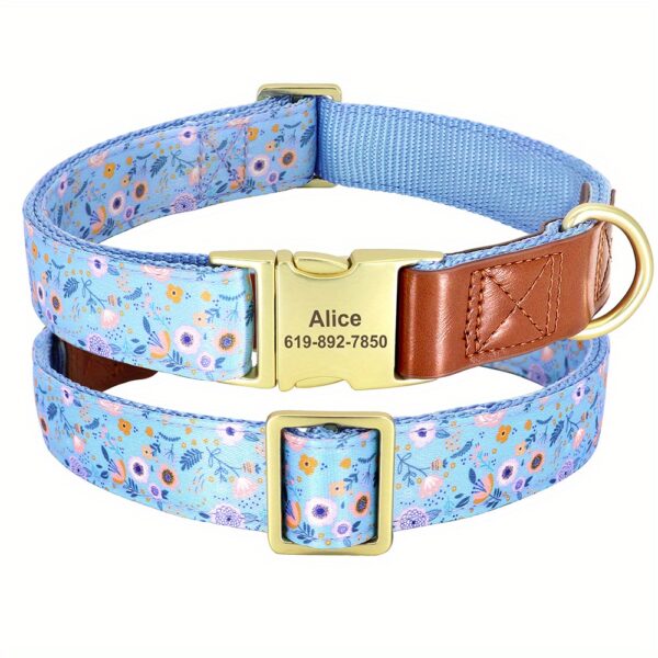 Customizable Floral Print Dog Collar, Durable Nylon Webbing with Padding, Personalized Golden Buckle, Accent for Small to Large Breeds - Image 8