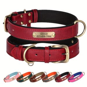 [Custom Dog Collar] Soft Padded Custom Engraved Dog Collar with ID Nameplate - Adjustable Pet Collars for Small to Large Dogs - Solid Pattern, Durable Material, Personalized