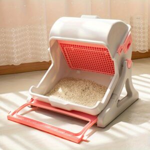 Portable Cat Litter Box, Semi-automatic Cat Litter Box Semi-enclosed Anti-splash Cat Toilet, Double Layer Design Indoor Cat Toilet For Easy Cleaning