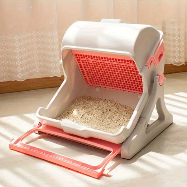 Portable Cat Litter Box, Semi-automatic Cat Litter Box Semi-enclosed Anti-splash Cat Toilet, Double Layer Design Indoor Cat Toilet For Easy Cleaning