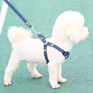 [Small to Large Adjustable Harness] Denim Dog Harness and Leash Set - Adjustable, Comfort Fit for Small to Large Breeds - Durable Polyester Material, Pulling Rope, Teddy