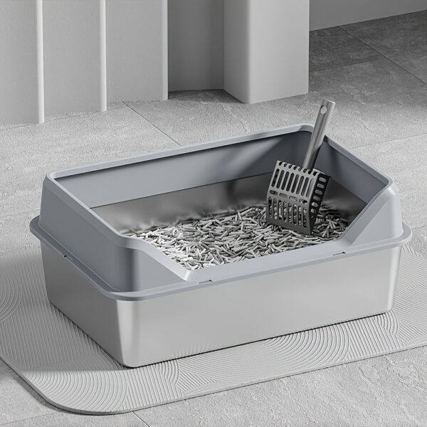 XL High-Sided Rectangle Stainless Steel Cat Litter Box - Spill-Proof, Easy Clean, Odor-Resistant, Durable, and Hygienic - Includes Plastic Pan and Scoop for Multiple and Large Cats - Image 2