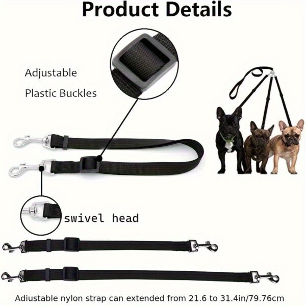 3-Way Dog Leash | Adjustable Nylon Seat Belt for Car Travel, Hiking & Camping | No-Pull Design with Comfort Grip Handle | Multi-Color Options | Secure Clip Attachment for Safe Outdoor Walks, Car Safety Gear | Comfortable Grip Leash | Durable Nylon Leash - Image 6