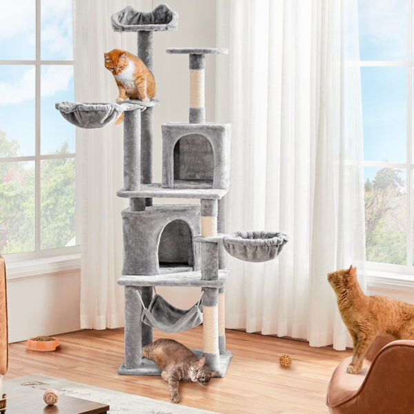 Costoffs 69inch Cat Tree, Multilevel Cat Towers W/ Double Cat Condo, Hammock, Basket, Double Plush Perches Sisal Rope Furry Ball for Cats Kittens - Image 2