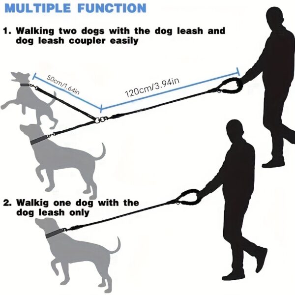 Two Dog 360 Swivel No Tangle Double Shock Absorbing Reflective Bungee Training Leashes, Double Dog Leashes for Walking - Image 2