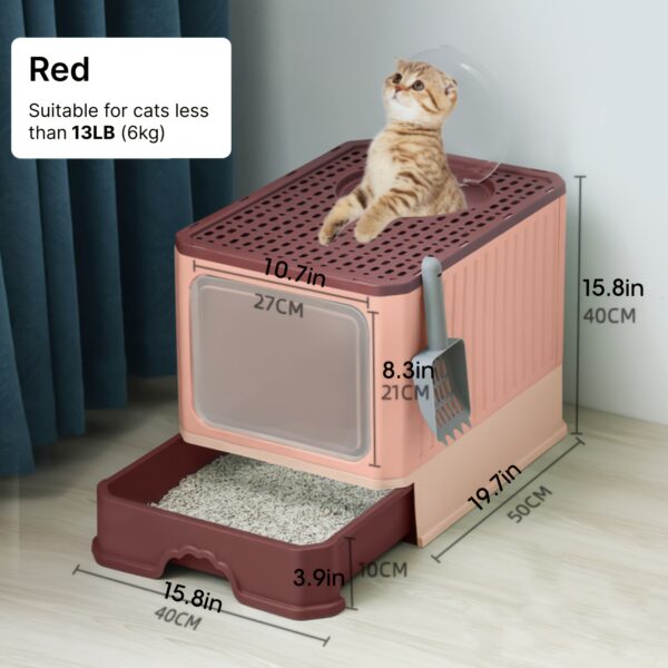 Fully Enclosed Cat Litter Box With Lid, Foldable Anti-Splashing Cat Litter Drawer With Front Flap Door And Toy Entry, Cat Toilet For Indoor Cats - Image 7