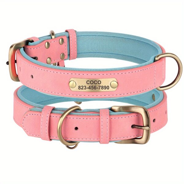[Custom Dog Collar] Soft Padded Custom Engraved Dog Collar with ID Nameplate - Adjustable Pet Collars for Small to Large Dogs - Solid Pattern, Durable Material, Personalized - Image 39