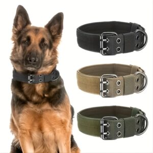 1pc Heavy Duty Nylon Tactical Pet Dog Collar - Adjustable and Durable for Large Dogs