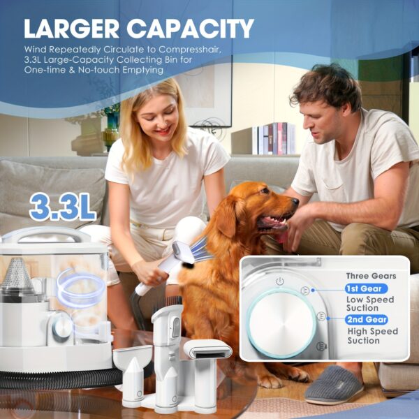 6-in-1 Pet Grooming Kit with Vacuum & Hair Dryer: Multi-Purpose Set for Dogs & Cats with 3.3L Dust Bin and Dog Clipper - Image 3
