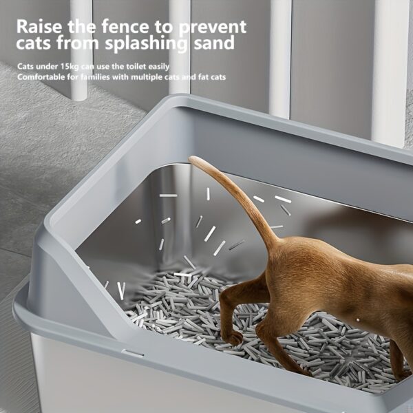 XL High-Sided Rectangle Stainless Steel Cat Litter Box - Spill-Proof, Easy Clean, Odor-Resistant, Durable, and Hygienic - Includes Plastic Pan and Scoop for Multiple and Large Cats - Image 3
