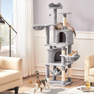 Costoffs 69inch Cat Tree, Multilevel Cat Towers W/ Double Cat Condo, Hammock, Basket, Double Plush Perches Sisal Rope Furry Ball for Cats Kittens