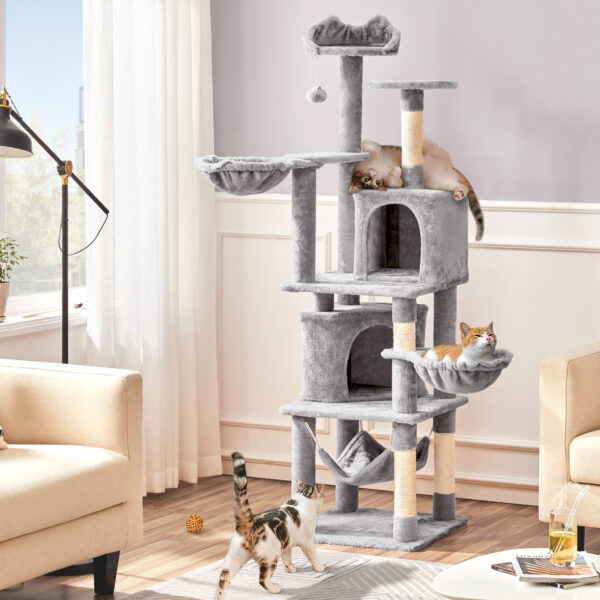 Costoffs 69inch Cat Tree, Multilevel Cat Towers W/ Double Cat Condo, Hammock, Basket, Double Plush Perches Sisal Rope Furry Ball for Cats Kittens