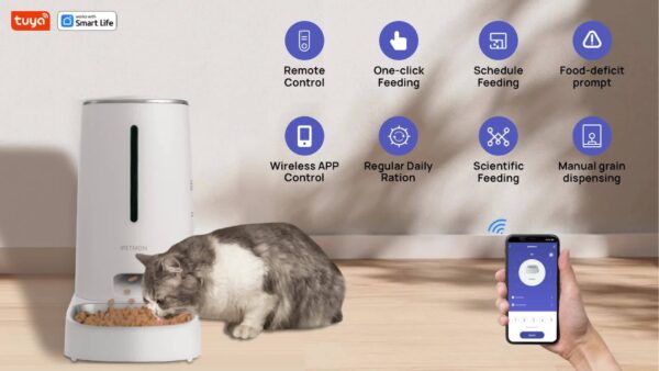 4L High-Capacity Tuya Smart Automatic Pet Feeder - WiFi Remote Control, Up to 10 Meals per Day, 36 Portions per Meal, Timely and Accurate Feeding - Suitable for 0.16-0.47 inch Diameter Dry Food, Single and Double Bowls Options, Perfect for Cats and Dogs - Image 12
