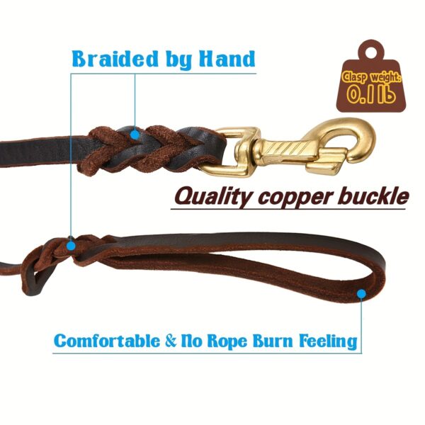 6ft Genuine Braided Leather Dog Leash - Strong, Soft, and Comfortable Heavy-Duty Training Leash for Large, Medium, and Small Dogs - Ideal for Walking, Training, and Everyday Use - Image 4
