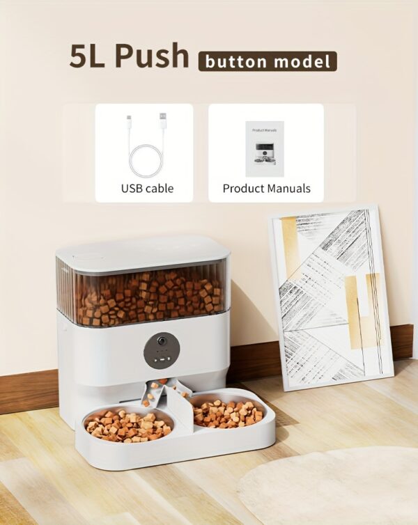 Large Capacity Automatic Dog Feeder, WiFi Cat Food Dispenser, with 1080P Camera, Can Feed 2 Cats and Dogs, 1.32gal Pet Feeder, APP Control, Two-way Audio, Dual Power, Three Versions, Ideal Gift for Pet Owners Does not include battery and adapter - Image 18