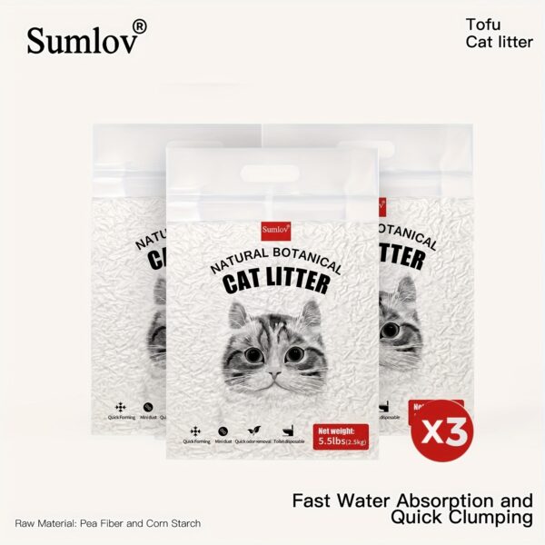 33lbs Dust-Free Sumlov Tofu Cat Litter, Natural Botanical, 5.5Lbs Each Pack, Flushable, Quick Clumping, Odor Control, Made From Pea Fiber And Corn Starch - Image 3