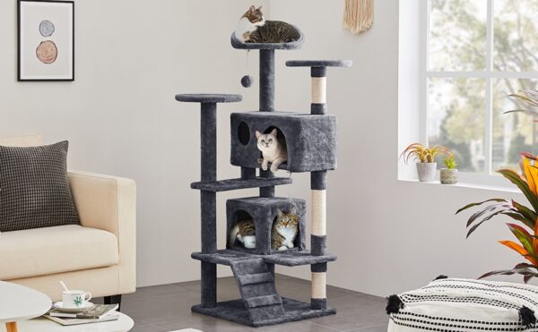 Costoffs Cat Tree 54in/70in Cat Tower Condo with 2 Condos & 2 Dangling Balls & 3 Scratching Posts Large Cat House for for Kittens & Cats - Image 15