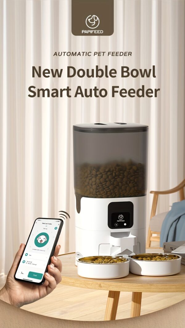 7L Large Capacity PAPIFEED Intelligent Automatic Pet Feeder - WiFi Enabled, Timing Dosing, Double Bowl Design for Cats and Dogs - Convenient, Stress-Free Pet Care Solution - Image 7