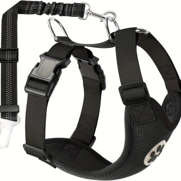 Adjustable Dog Car Harness Seat Belt Set, Pet Vest Harness For Car With Strap - Image 2