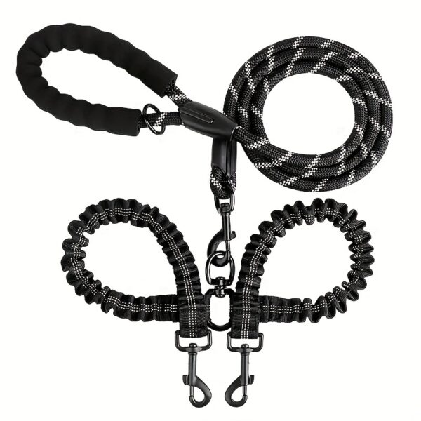Two Dog 360 Swivel No Tangle Double Shock Absorbing Reflective Bungee Training Leashes, Double Dog Leashes for Walking - Image 8