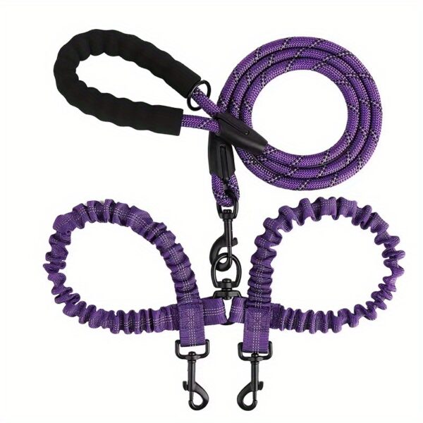 Two Dog 360 Swivel No Tangle Double Shock Absorbing Reflective Bungee Training Leashes, Double Dog Leashes for Walking - Image 7