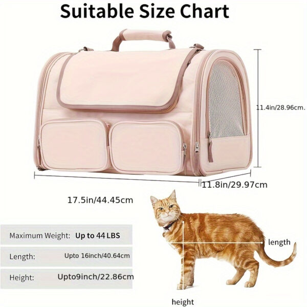 Cat Carrier, 4 Mesh Windows Small Dog Carrier, 4 Storage Pockets Cat Travel Bag, Under 44 lb Airline Approved Pet Carrier, Rollable Cover for Nervous Cats, Pink - Image 2