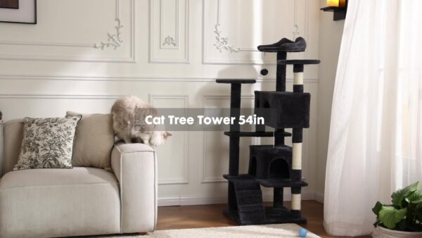 Tall Tower for Indoor Cats - 54-inch Multi-Level Cat Tree, Pet Kitty Play Fun House with Spacious Condo, Natural Sisal Scratching Post, Easy Climbing Ladder, and Dangling Toy for Kittens and Cats - Image 12