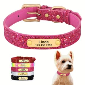 Bling Customized Dog Collar Anti-Lost Glitter ID Dog Collar Adjustable Pet Puppy Collar For Small Medium Dog Ji Doll Pug