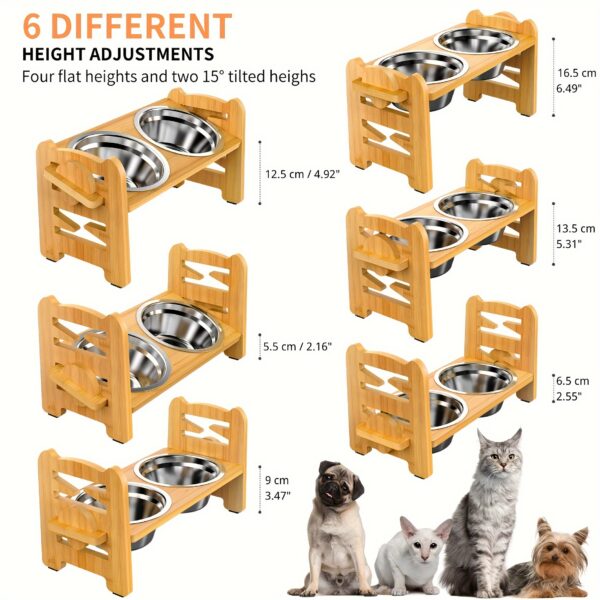 [2-Bowl Elevated Adjustable Dog Feeder] Elevated Adjustable Height Wooden Dog Feeder Stand with 2 Stainless Steel Bowls, Raised Dog Food And Water Bowls Stand for Neck Protection - Image 5