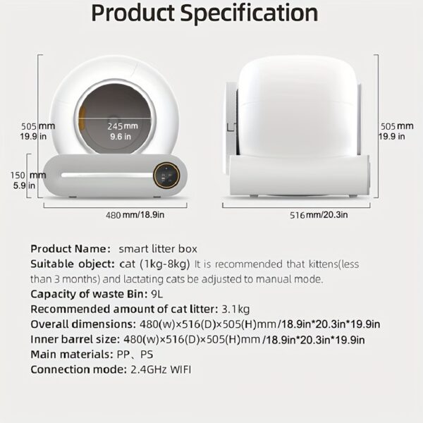 Smart Cat Litter Box, Self Cleaning Cat Litter Box Automatic Cat Litter Cleaning Robot Big Capacity For Multiple Cats - Image 5
