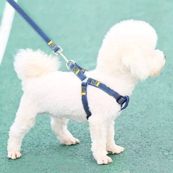 [Small to Large Adjustable Harness] Denim Dog Harness and Leash Set - Adjustable, Comfort Fit for Small to Large Breeds - Durable Polyester Material, Pulling Rope, Teddy - Image 16