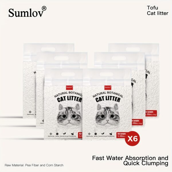 33lbs Dust-Free Sumlov Tofu Cat Litter, Natural Botanical, 5.5Lbs Each Pack, Flushable, Quick Clumping, Odor Control, Made From Pea Fiber And Corn Starch - Image 5
