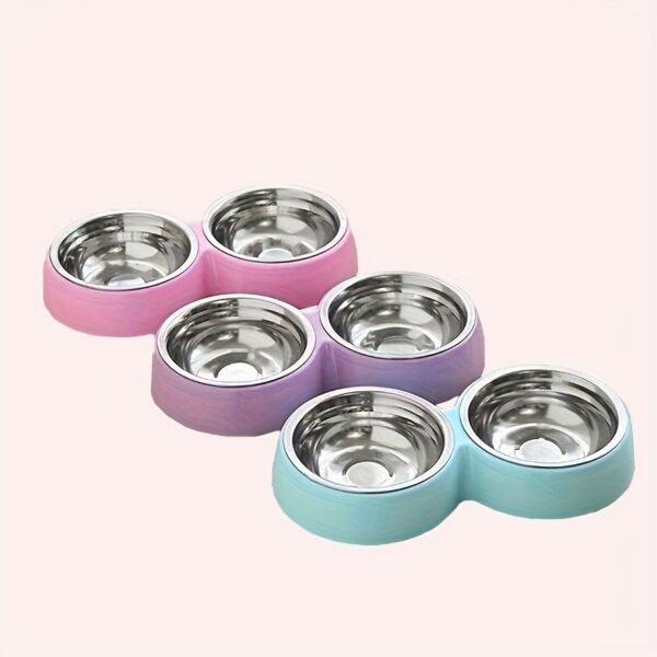 Double Non-Slip Stainless Steel Pet Bowls with Durable Plastic Base for Cats and Dogs, Candy-Colored Feeding Dishes - Image 5