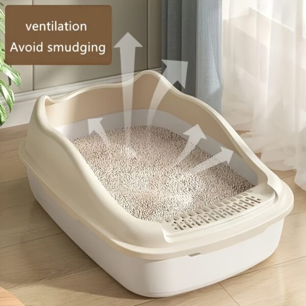 1pc Cat Litter Box, Oversized Semi Enclosed Cat Toilet, Anti Sand Small Kitten Litter Box - Image 4