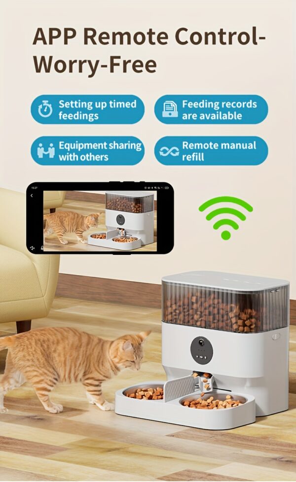 Large Capacity Automatic Dog Feeder, WiFi Cat Food Dispenser, with 1080P Camera, Can Feed 2 Cats and Dogs, 1.32gal Pet Feeder, APP Control, Two-way Audio, Dual Power, Three Versions, Ideal Gift for Pet Owners Does not include battery and adapter - Image 13