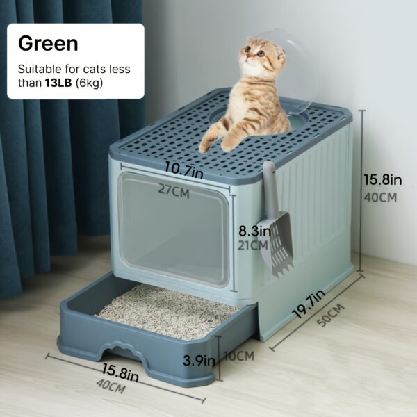 Fully Enclosed Cat Litter Box With Lid, Foldable Anti-Splashing Cat Litter Drawer With Front Flap Door And Toy Entry, Cat Toilet For Indoor Cats - Image 11