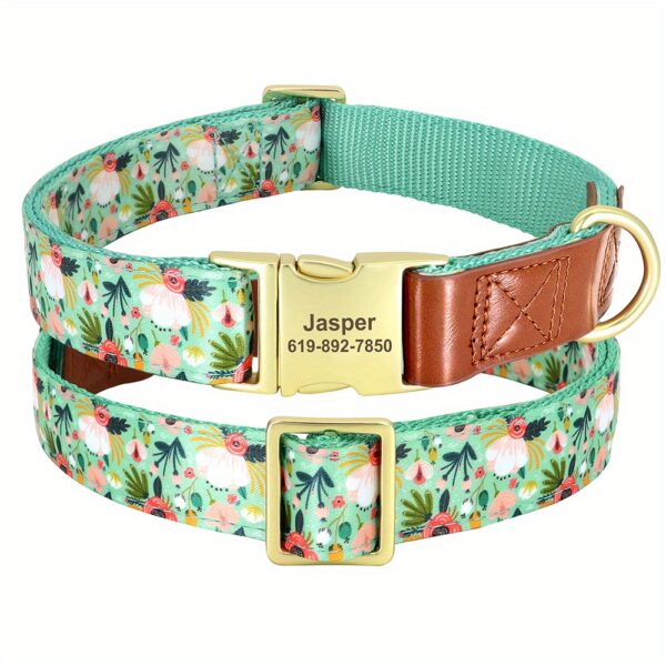 Customizable Floral Print Dog Collar, Durable Nylon Webbing with Padding, Personalized Golden Buckle, Accent for Small to Large Breeds - Image 19