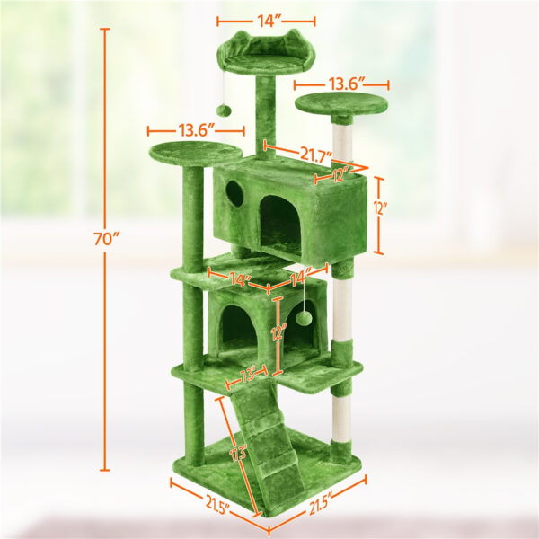 Costoffs Cat Tree 54in/70in Cat Tower Condo with 2 Condos & 2 Dangling Balls & 3 Scratching Posts Large Cat House for for Kittens & Cats - Image 9
