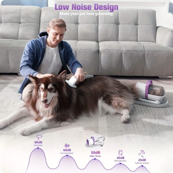Homeika Pet Grooming Kit, Handheld Vacuum 101.44oz Dog Hair Vacuum Suction 99% Pet Hair, 7 Pet Grooming Tools, Storage Bag, 5 Nozzles, Quiet Pet Vacuum Groomer with Massage Nozzle for Shedding Dogs Cats Purple - Image 8