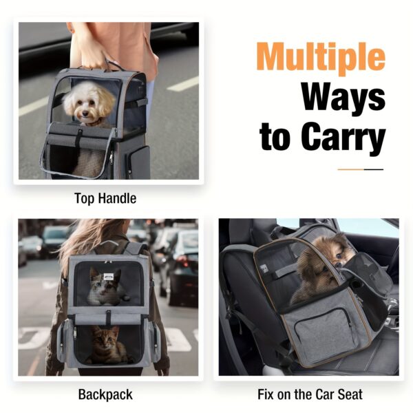 Lekereise Double Cat Backpack Carrier For 2 Cats, Double-Compartment Pet Carrier Backpack For Two Small Cats Or One Medium Dogs, Dog Carrier Backpack Fits Up To 24 Lbs, Grey - Image 6