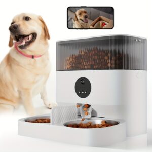 Large Capacity Automatic Dog Feeder, WiFi Cat Food Dispenser, with 1080P Camera, Can Feed 2 Cats and Dogs, 1.32gal Pet Feeder, APP Control, Two-way Audio, Dual Power, Three Versions, Ideal Gift for Pet Owners Does not include battery and adapter