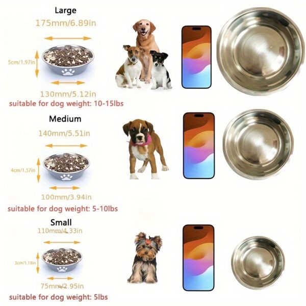 [Durable Non-slip Dog Feeder Bowl] Stainless Steel Dog Bowl, Durable Dog Feeder Bowl With Non-slip Bottom For Feeding And Drinking Supply - Image 2