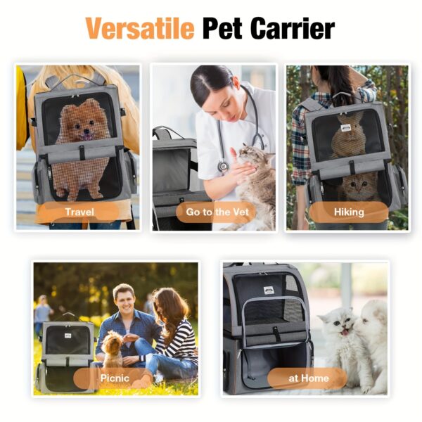 Lekereise Double Cat Backpack Carrier For 2 Cats, Double-Compartment Pet Carrier Backpack For Two Small Cats Or One Medium Dogs, Dog Carrier Backpack Fits Up To 24 Lbs, Grey - Image 5