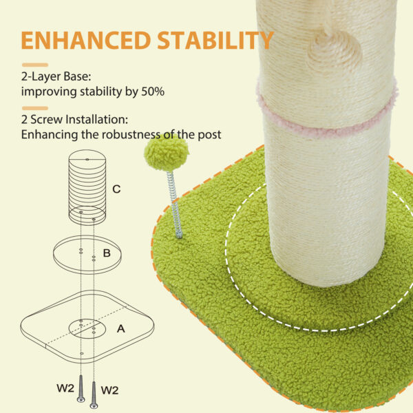 23.6'' Flower Cat Scratching Post for Indoor Small Cat Tree, Cat Scratcher for Cats with Super Thick Scratching Post -Dia5.5'', Removable Flower Cat Bed, Natural Sisal Rope, Cat Scratch Post with Spring Ball, Pink - Image 8